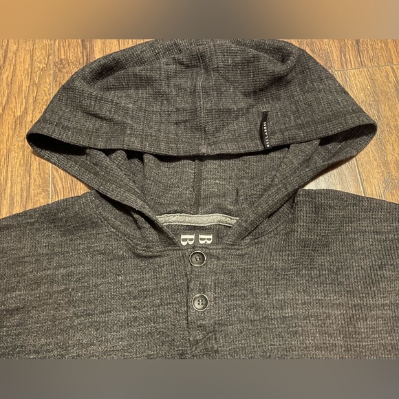 Grey Billabong waffle knit hoodie pullover sweater fitted XL 3/4 2 button v neck - Picture 6 of 6
